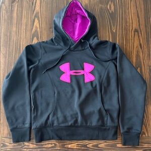 Under Armour Black Hoodie with Purple Logo Women Medium Semi-Fitted Sweatshirt